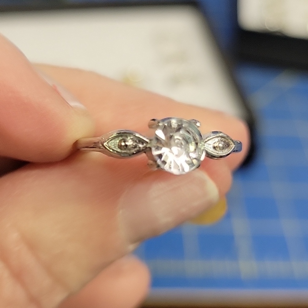 Solitaire Diamond Faux Silver Tone Ring